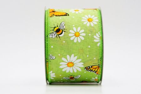 Весняний квітковий колекційний стрічка з бджолами_KF7566GC-15-190_зелений